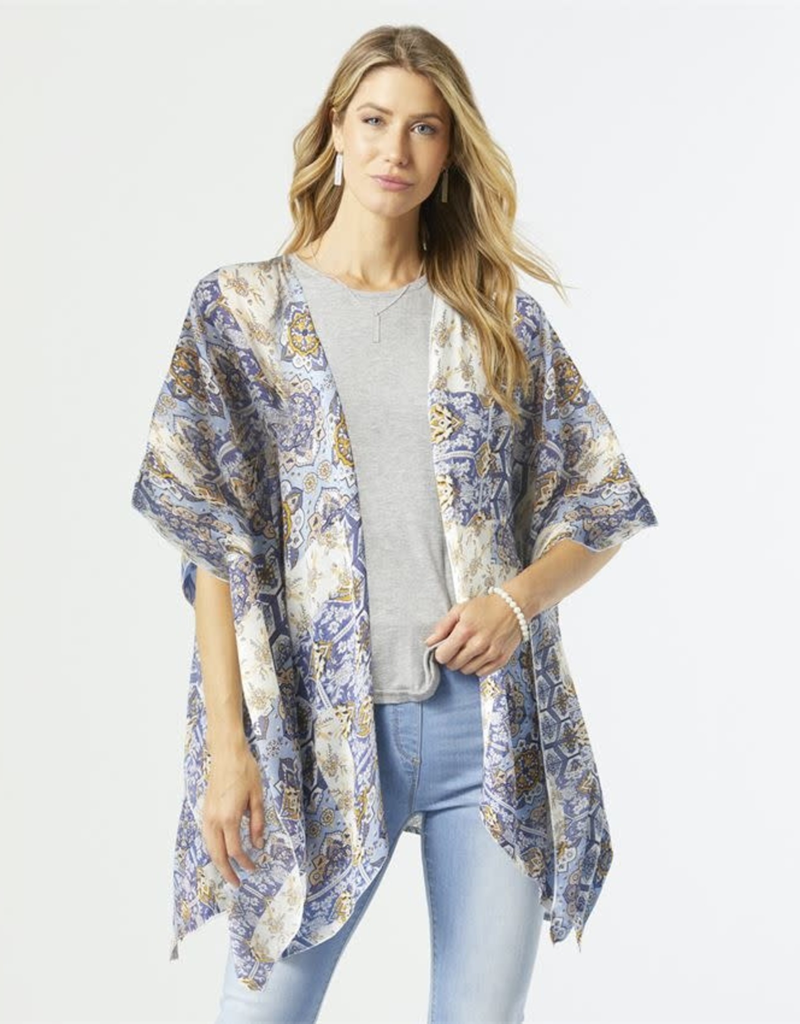 TGB / Good Bead BLUE PRINT BANDANA OPEN CARDIGAN - one size