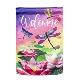 Evergreen WELCOME DRAGONFLY GARDEN FLAG - lustre