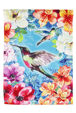 Evergreen BRIGHT FLOWERS & HUMMINGBIRDS GARDEN FLAG - waffle