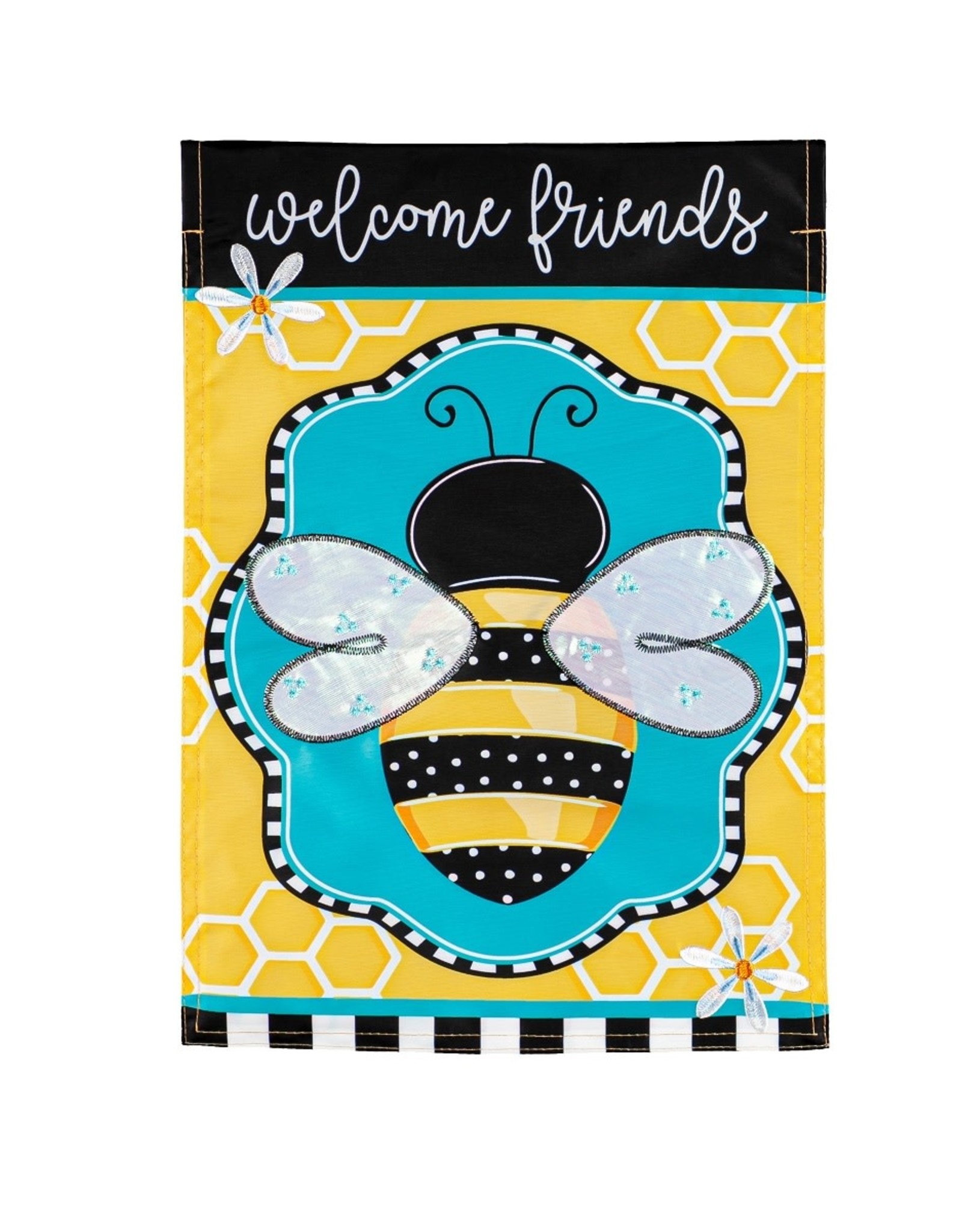 Evergreen BUZZING BEES GARDEN FLAG - applique