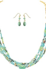 Rain Jewelry GOLD BLUE LAYERED GLASS PEARL NECKLACE SET