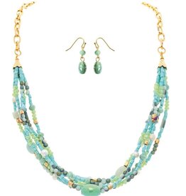 Rain Jewelry GOLD BLUE LAYERED GLASS PEARL NECKLACE SET