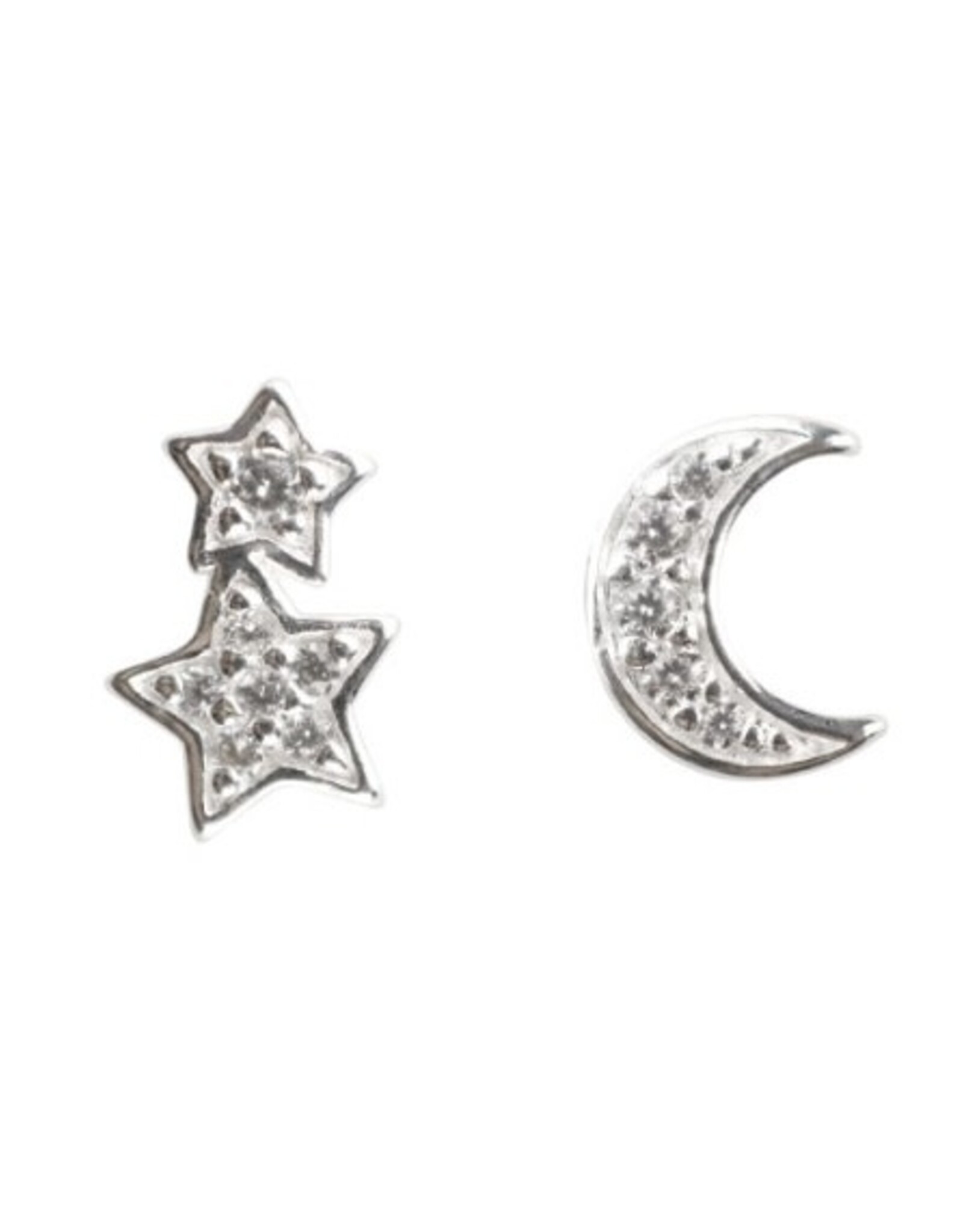 Kit Heath TWIN STAR CRESCENT MOON STUD EARRING - sterling silver