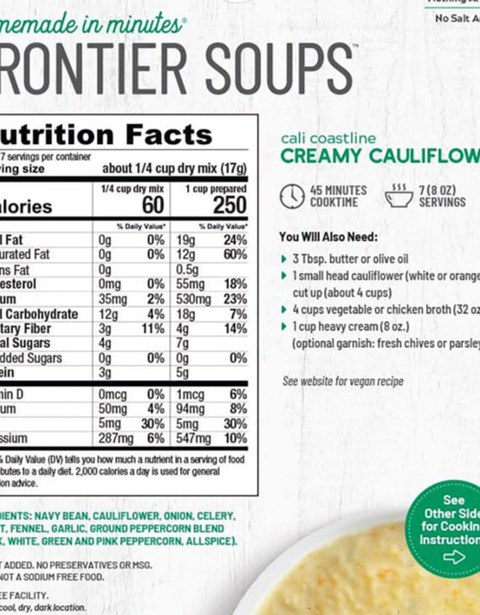 Frontier Soups CALI COASTLINE CREAMY CAULIFLOWER SOUP MIX