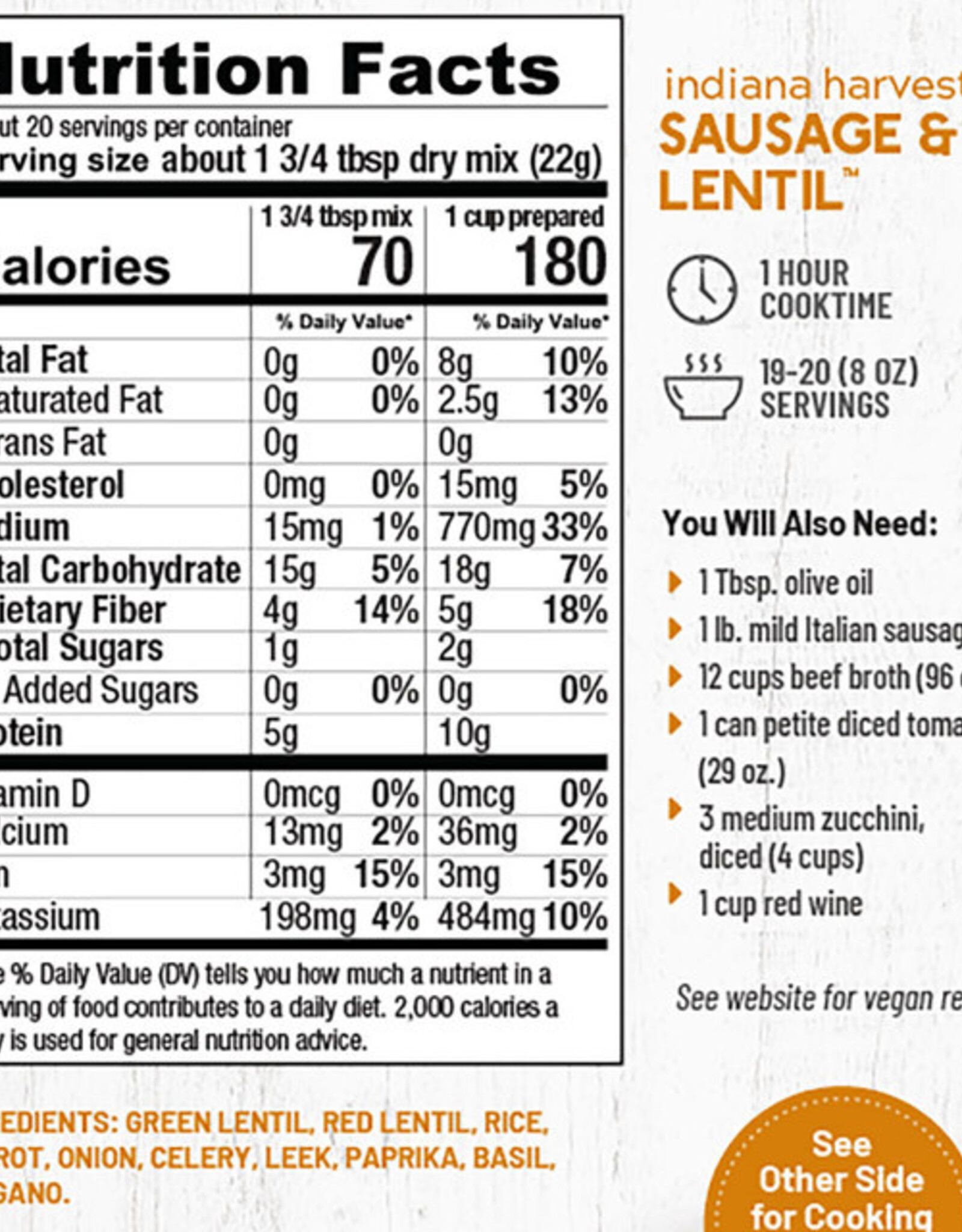 Frontier Soups INDIANA HARVEST SAUSAGE AND LENTIL SOUP MIX