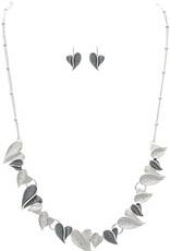 Rain Jewelry SILVER GREY HEART LEAVES NECKLACE SET