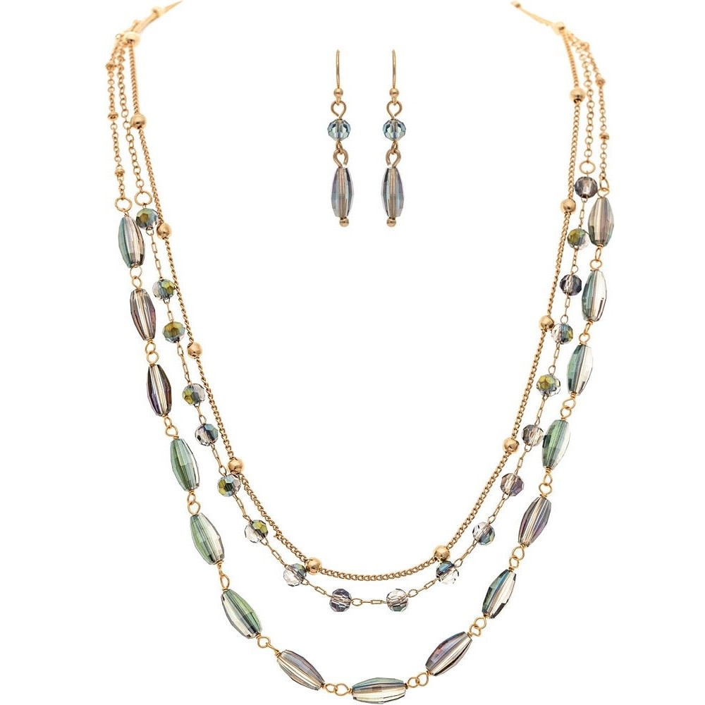 Schoolhouse GLASS SET - BEAD CHAIN GOLD NECKLACE PEACOCK Earth