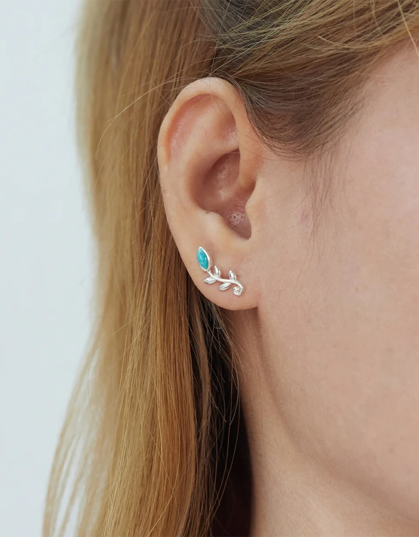 Boma TURQUOISE LEAF BRANCH STUD EARRING - sterling silver