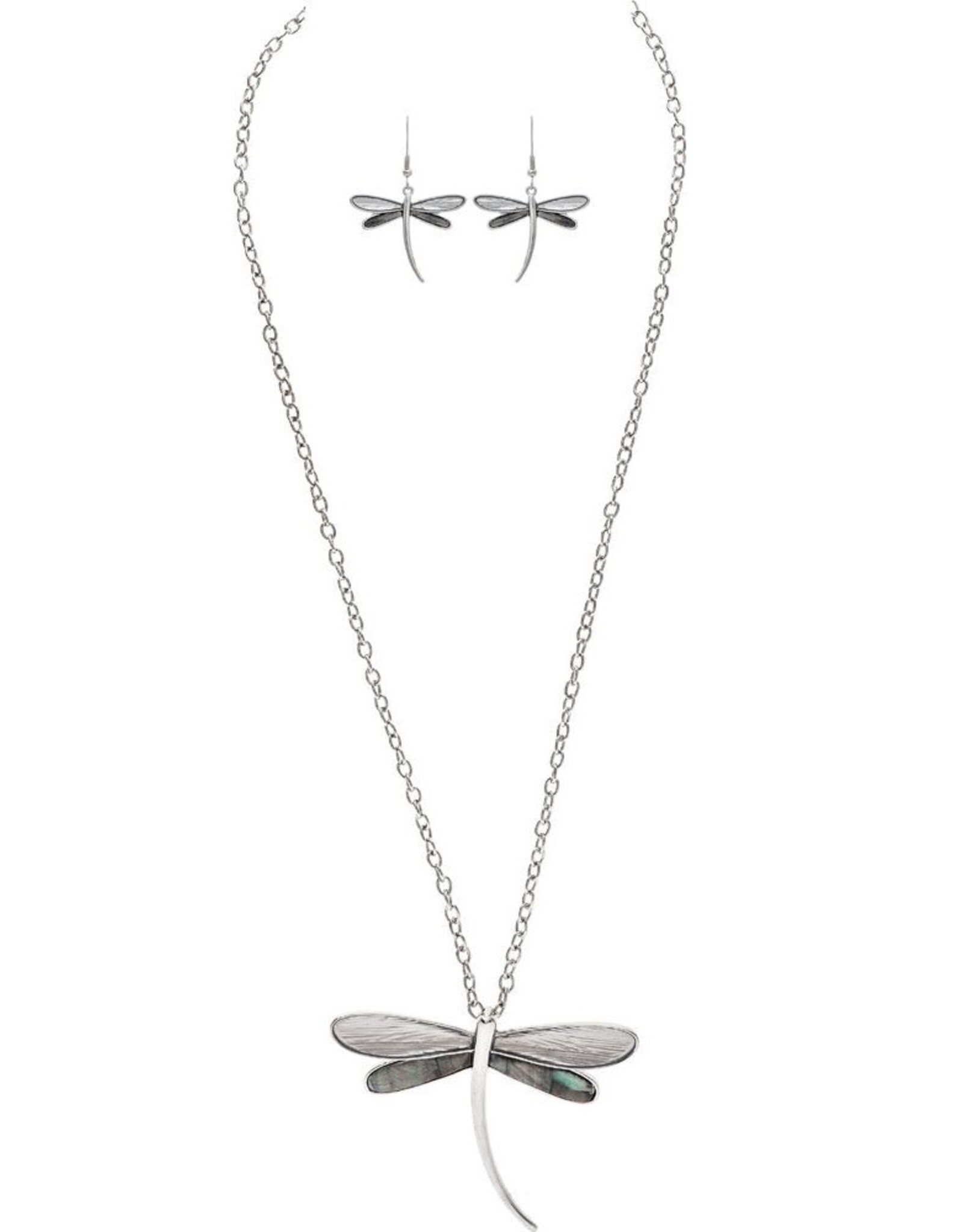 Rain Jewelry SILVER SHELL WINGS DRAGONFLY NECKLACE SET