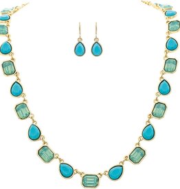 Rain Jewelry GOLD BLUE GLOW GEM NECKLACE SET