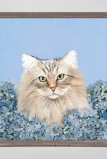 Oopsy Daisy / Green Box BLUE HYDRANGEA CAT MINI FRAMED CANVAS - Cathy Walters artwork