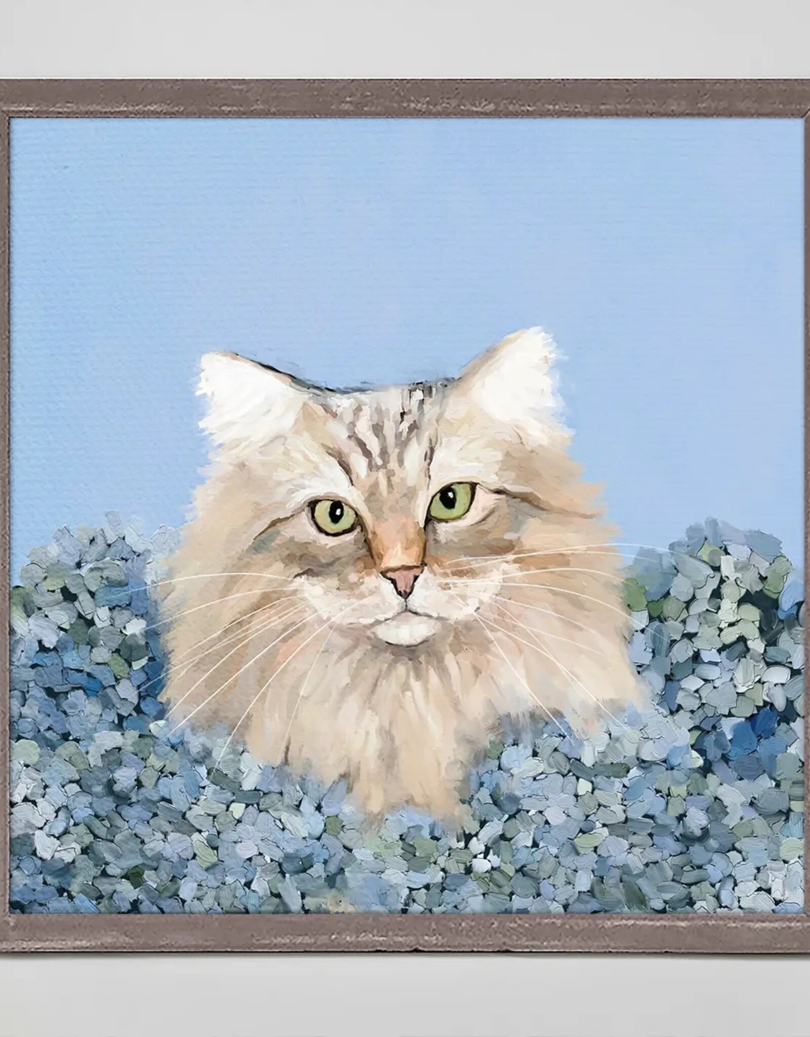 Oopsy Daisy / Green Box BLUE HYDRANGEA CAT MINI FRAMED CANVAS - Cathy Walters artwork