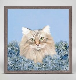 Oopsy Daisy / Green Box BLUE HYDRANGEA CAT MINI FRAMED CANVAS - Cathy Walters artwork