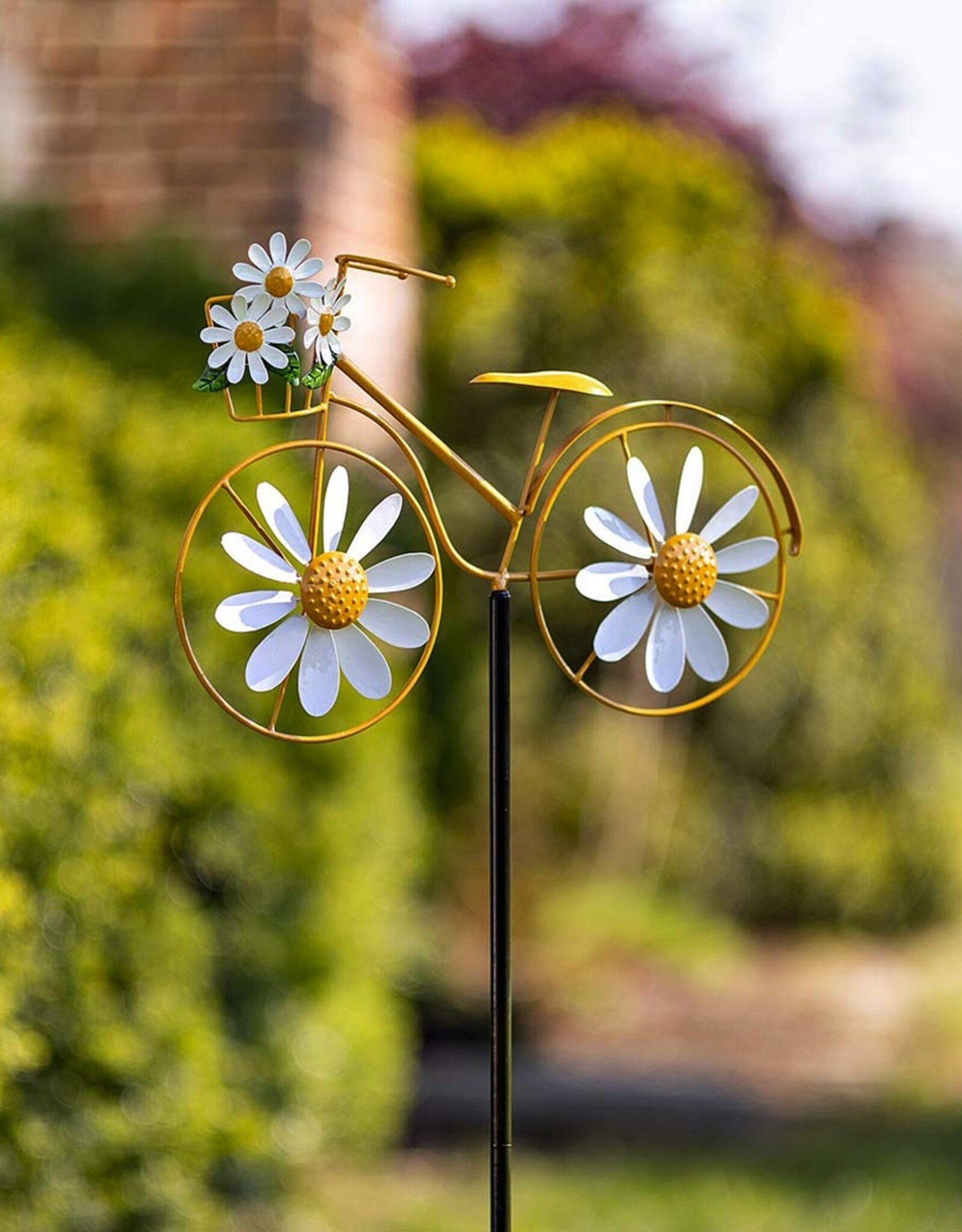Evergreen YELLOW BICYCLE WIND SPINNER - garden stake