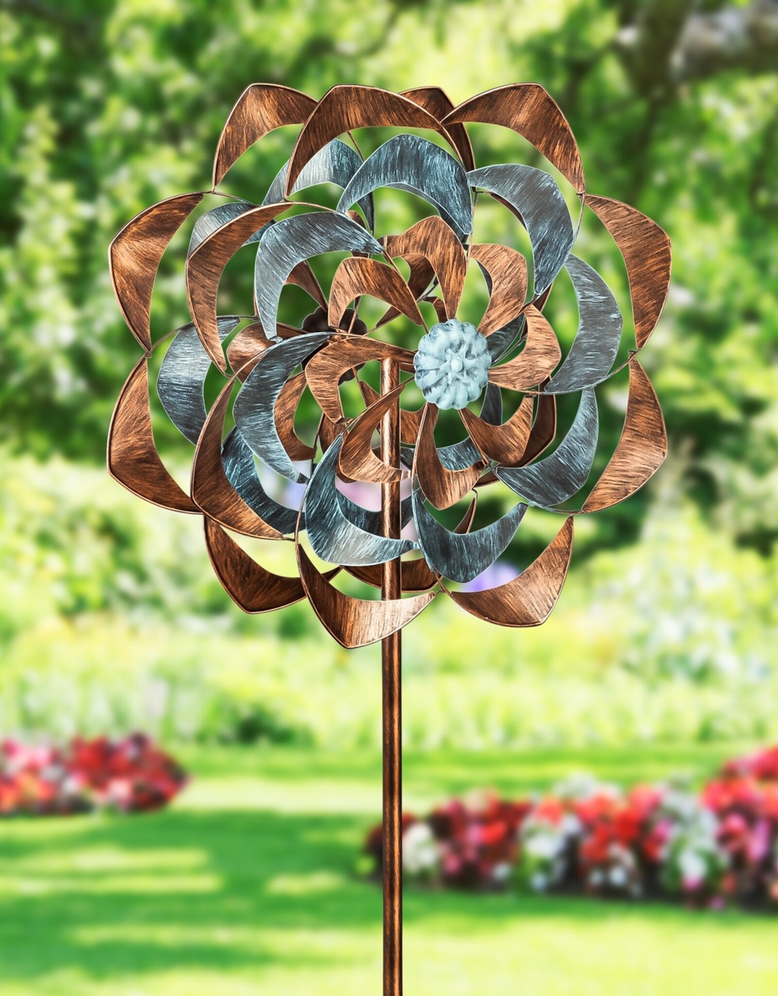 Evergreen BLUE COPPER EDGE WIND SPINNER - garden stake