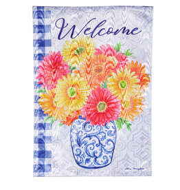 Evergreen WELCOME GERBERAS IN VASE GARDEN FLAG - moire