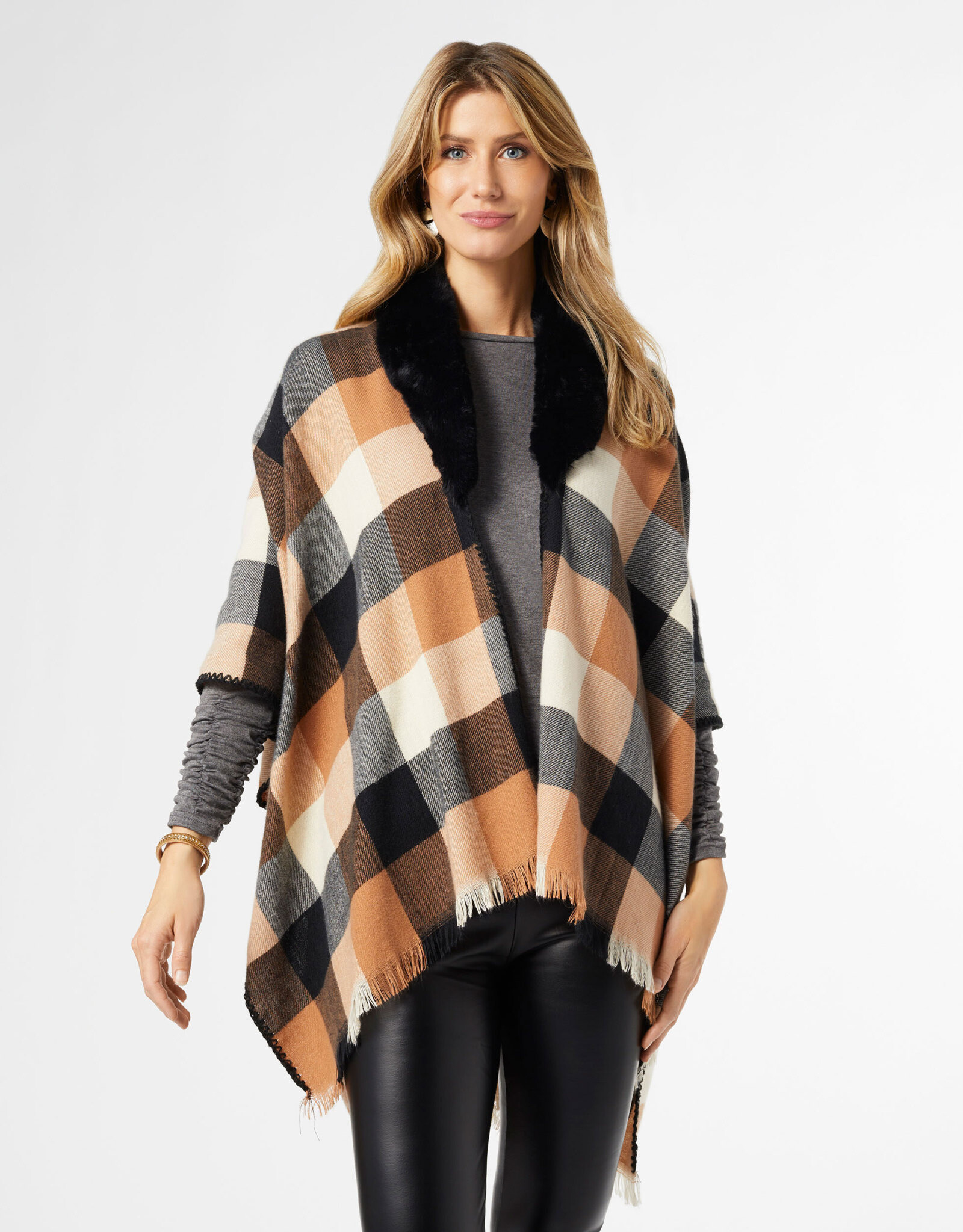 TGB / Good Bead MILLIE RUANA WITH FAUX FUR COLLAR