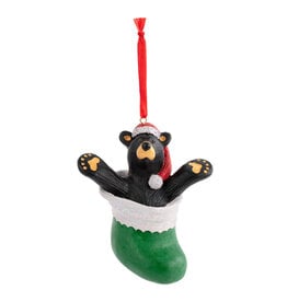 Demdaco BEAR IN GREEN STOCKING ORNAMENT