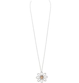 Rain Jewelry TWO TONE TEXTURED DAISY FLOWER LONG NECKLACE