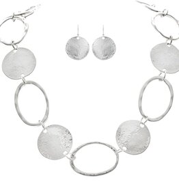 Rain Jewelry SILVER OVAL BRUSHED CIRCLE CHUNKY NECKLACE SET