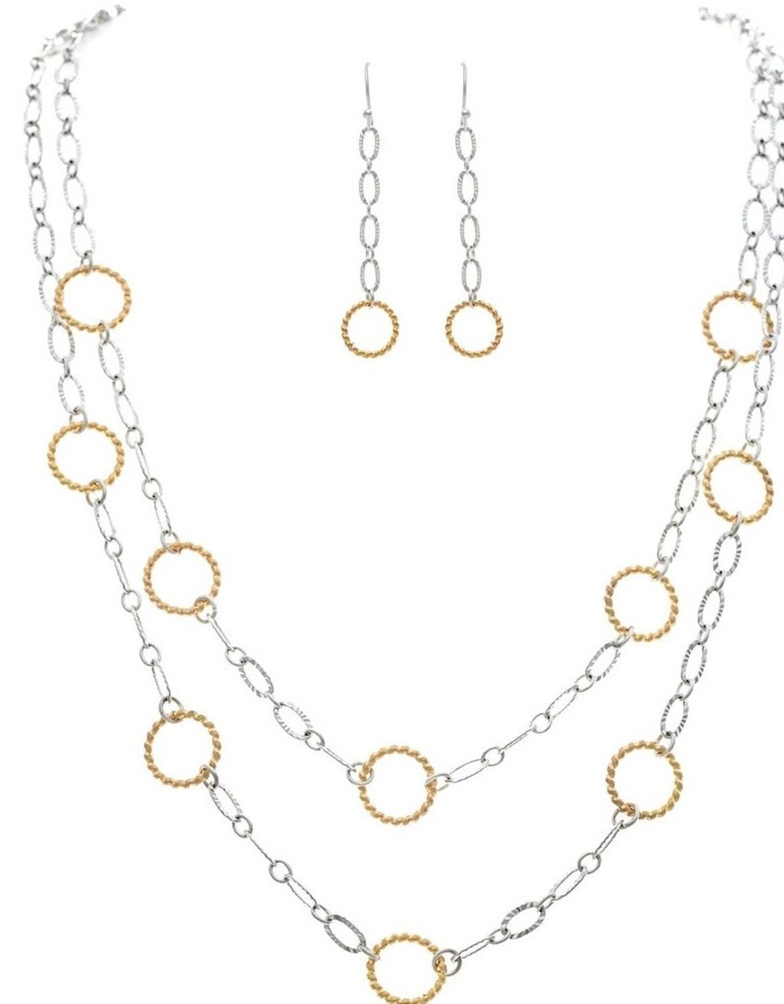 Rain Jewelry TWO TONE LAYER CIRCLES AND CHAIN NECKLACE SET