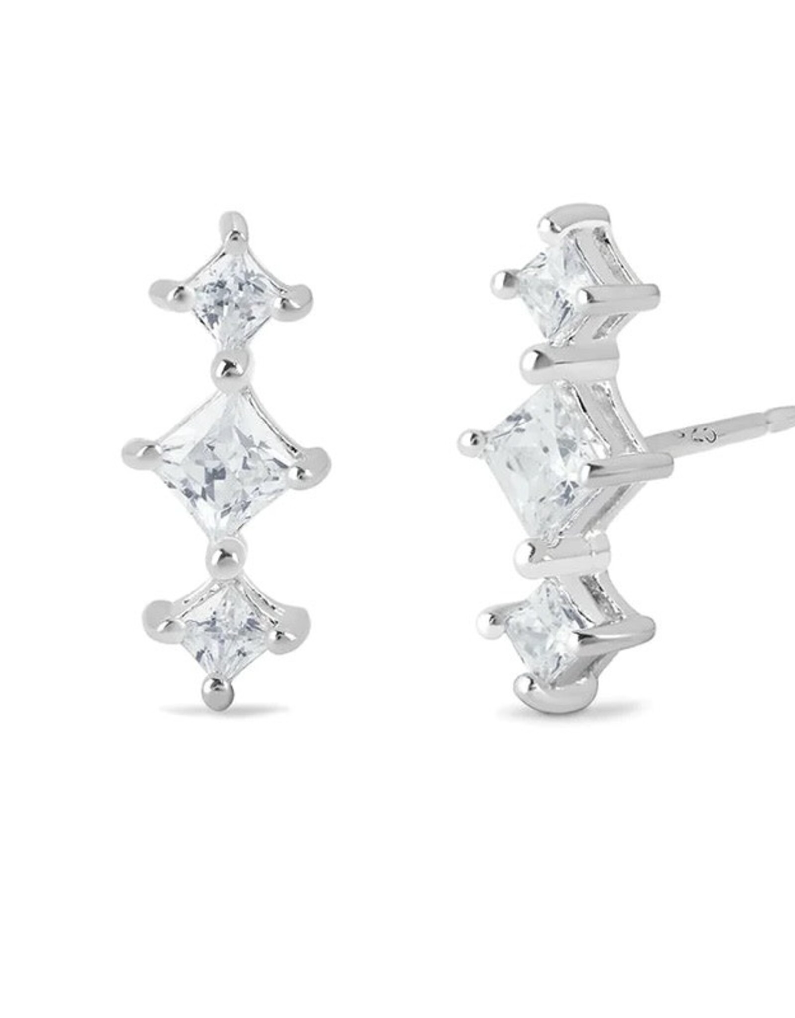 Boma TRIPLE CUBIC ZIRCONIA BAR STUD EARRING - sterling silver