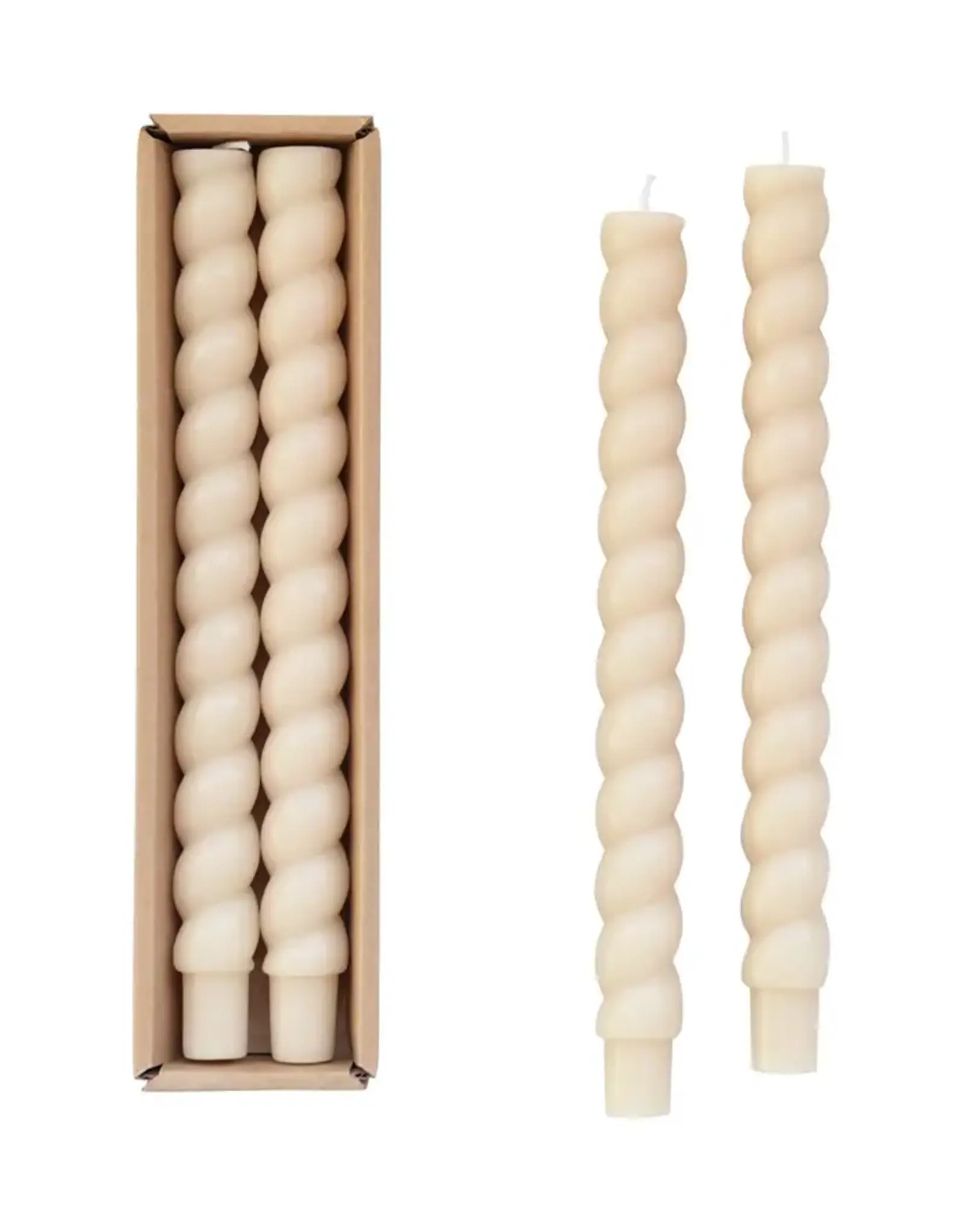 Creative Coop CREAM TWISTED TAPER CANDLE SET - unscented