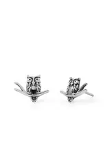 Boma WISE OLD OWL ON BRANCH STUD EARRING - sterling silver