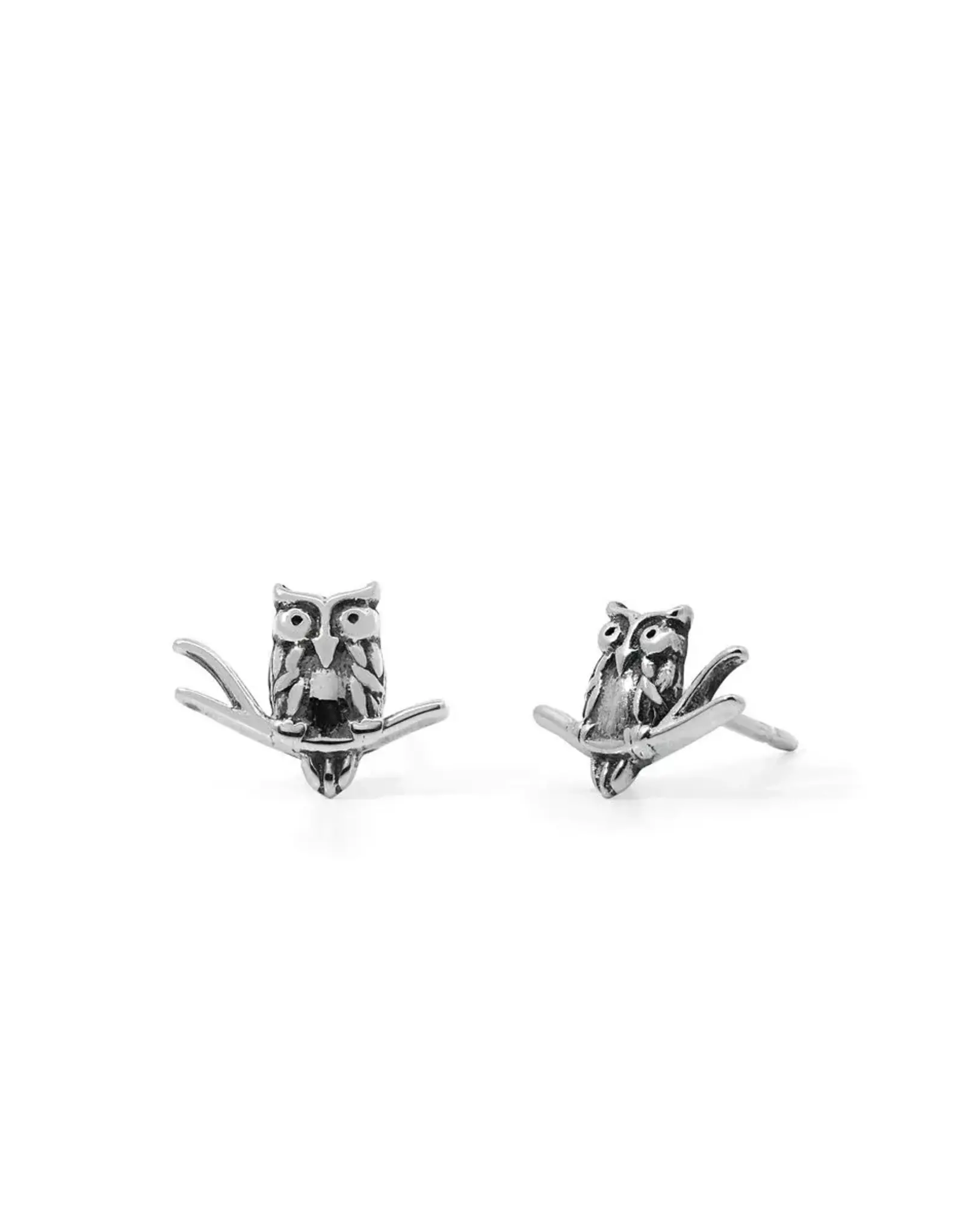 Boma WISE OLD OWL ON BRANCH STUD EARRING - sterling silver
