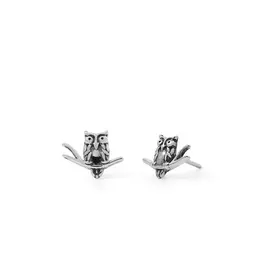 Boma WISE OLD OWL ON BRANCH STUD EARRING - sterling silver
