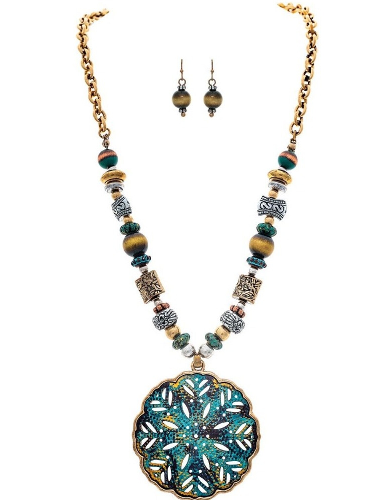 Rain Jewelry GOLD FIRE PATINA ROUND MEDALLION NECKLACE SET