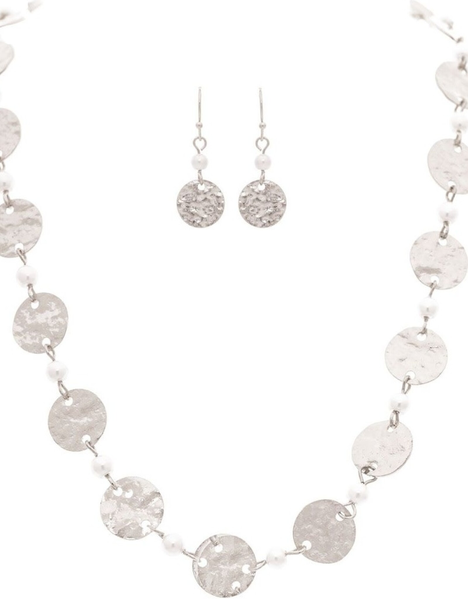 Rain Jewelry SILVER PEARL HAMMERED DISC NECKLACE SET