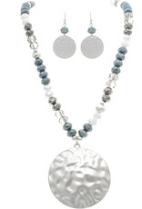 Rain Jewelry SILVER GREY HAMMERED DISC BEAD NECKLACE SET