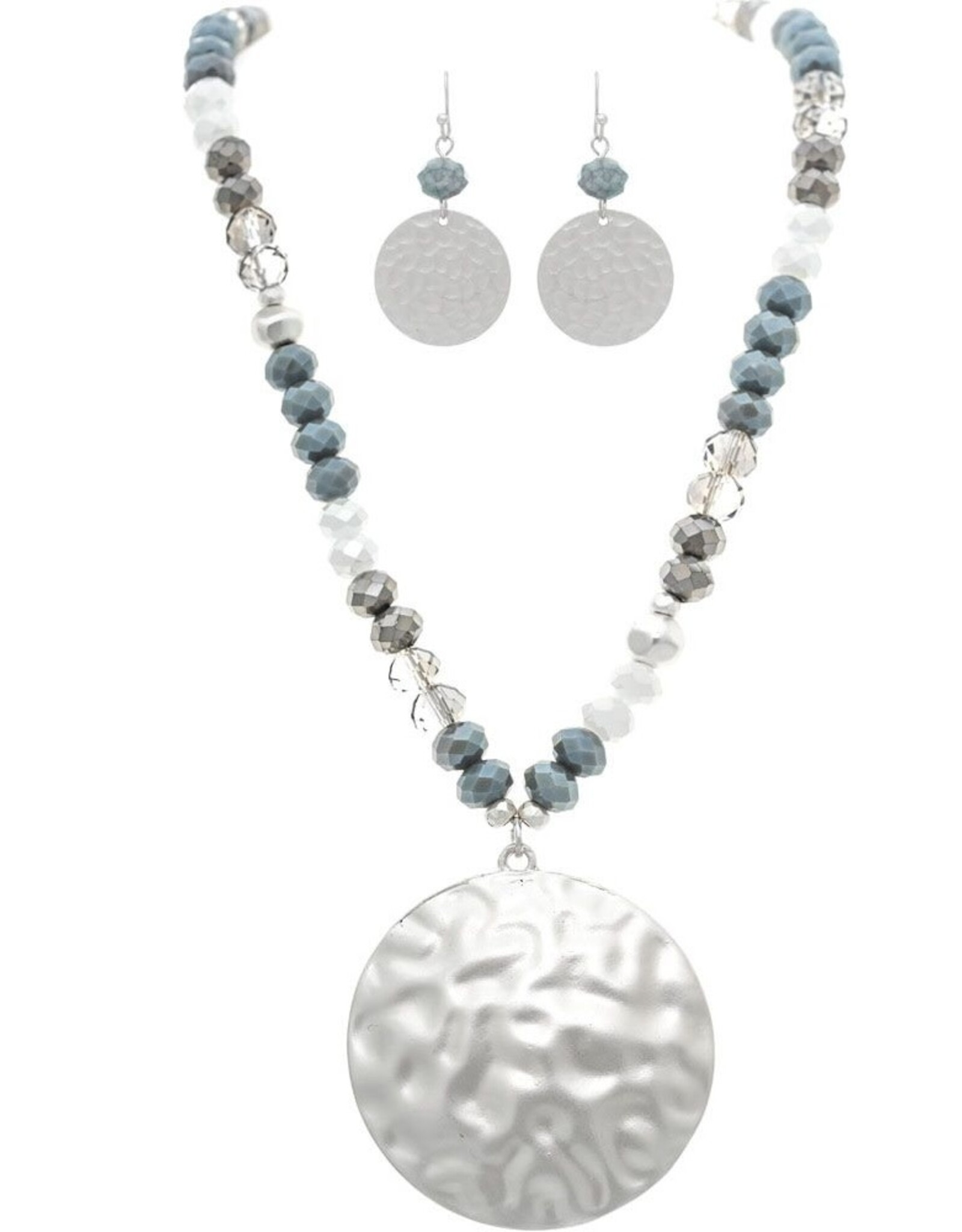 Rain Jewelry SILVER GREY HAMMERED DISC BEAD NECKLACE SET