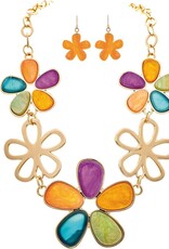 Rain Jewelry GOLD MULTICOLORED CHUNKY FLOWER NECKLACE SET