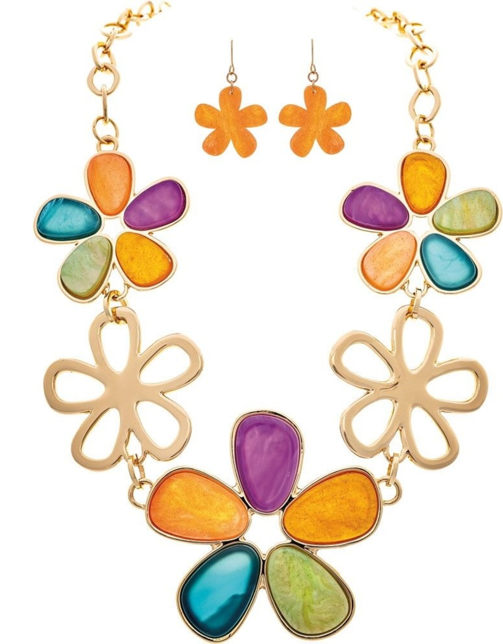 Rain Jewelry GOLD MULTICOLORED CHUNKY FLOWER NECKLACE SET
