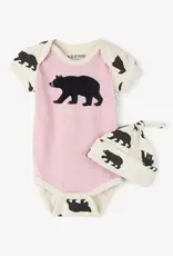 Little Blue House BEARLY SLEEPING PINK BABY BODYSUIT AND HAT