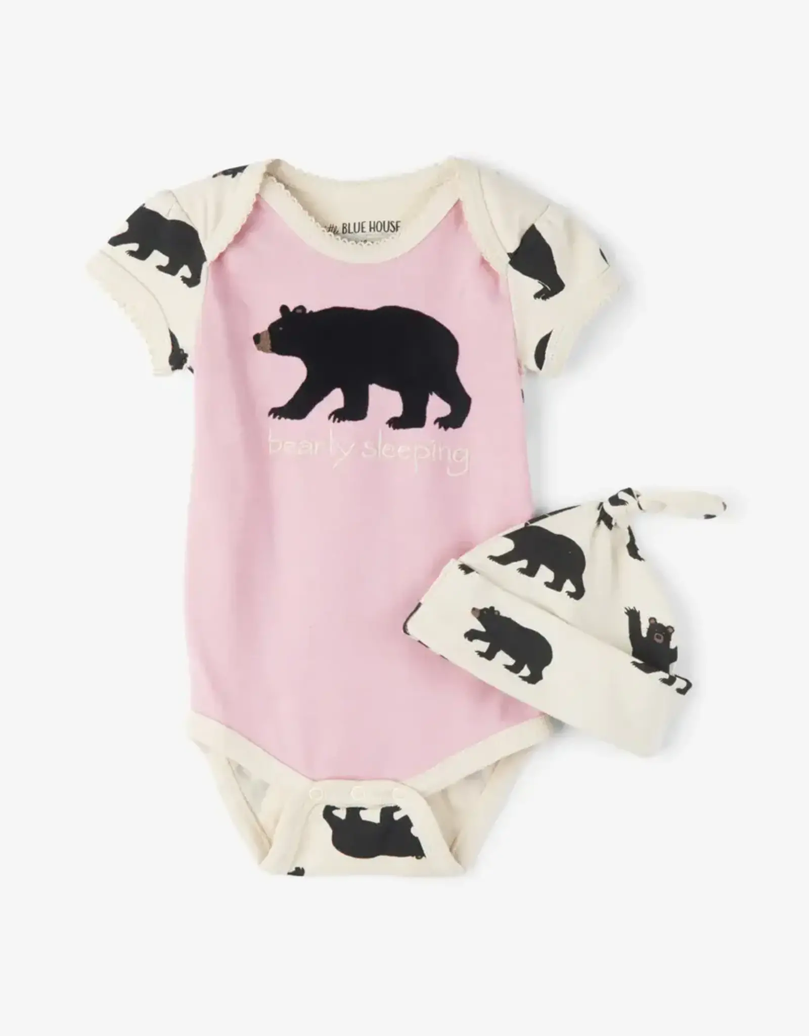 Little Blue House BEARLY SLEEPING PINK BABY BODYSUIT AND HAT