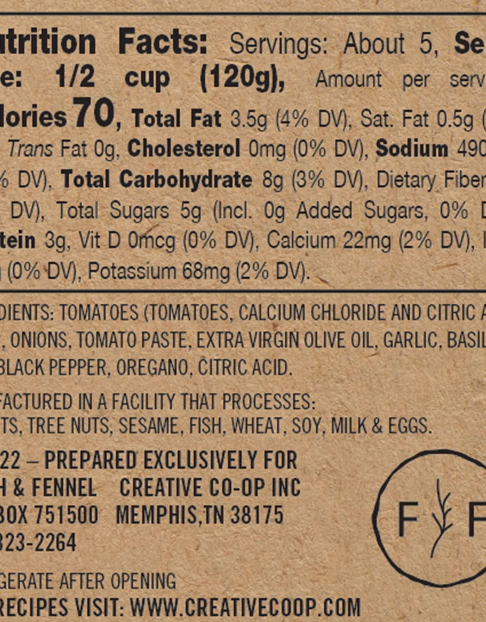 Creative Coop TOMATO BASIL MARINARA SAUCE - Finch + Fennel