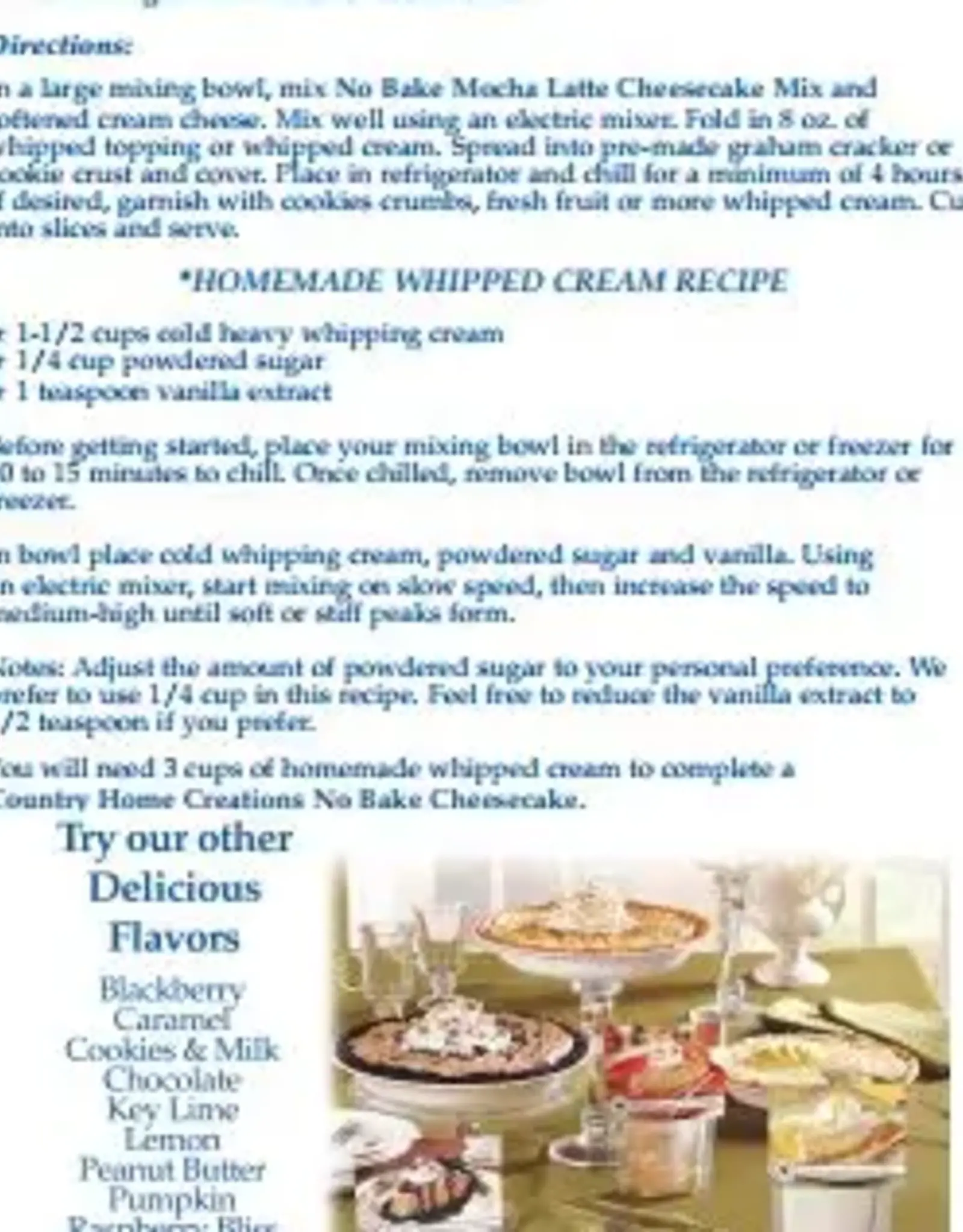 Country Home Creations NO BAKE MOCHA LATTE CHEESECAKE MIX