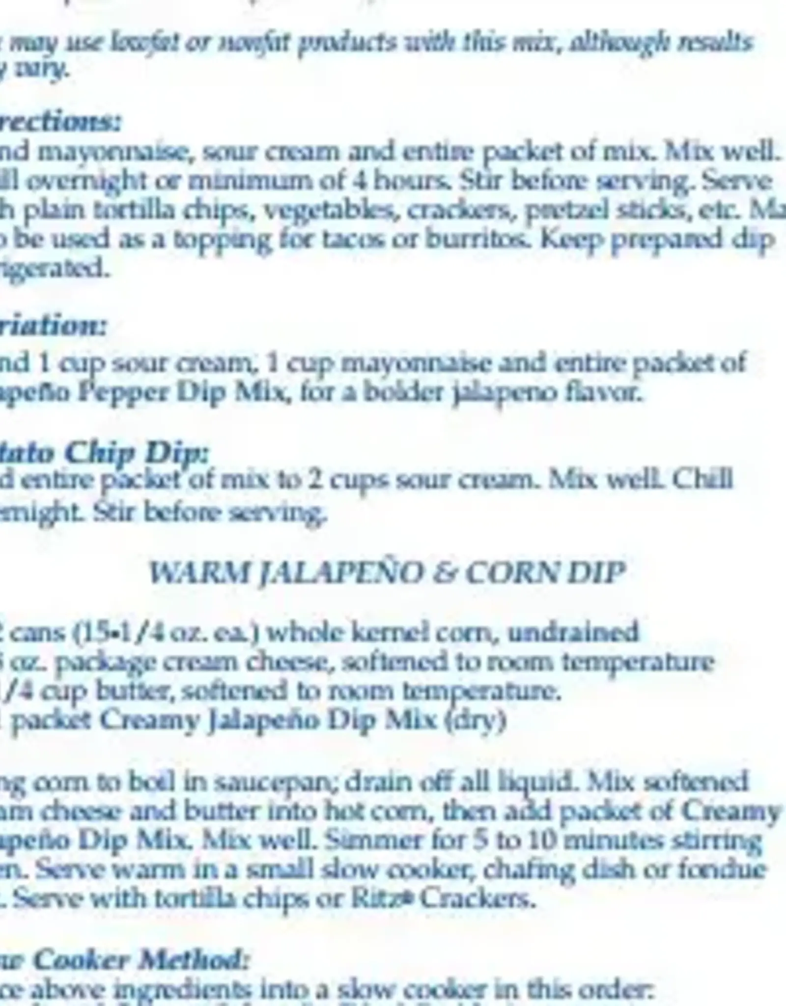 Country Home Creations CREAMY JALAPENO DIP MIX