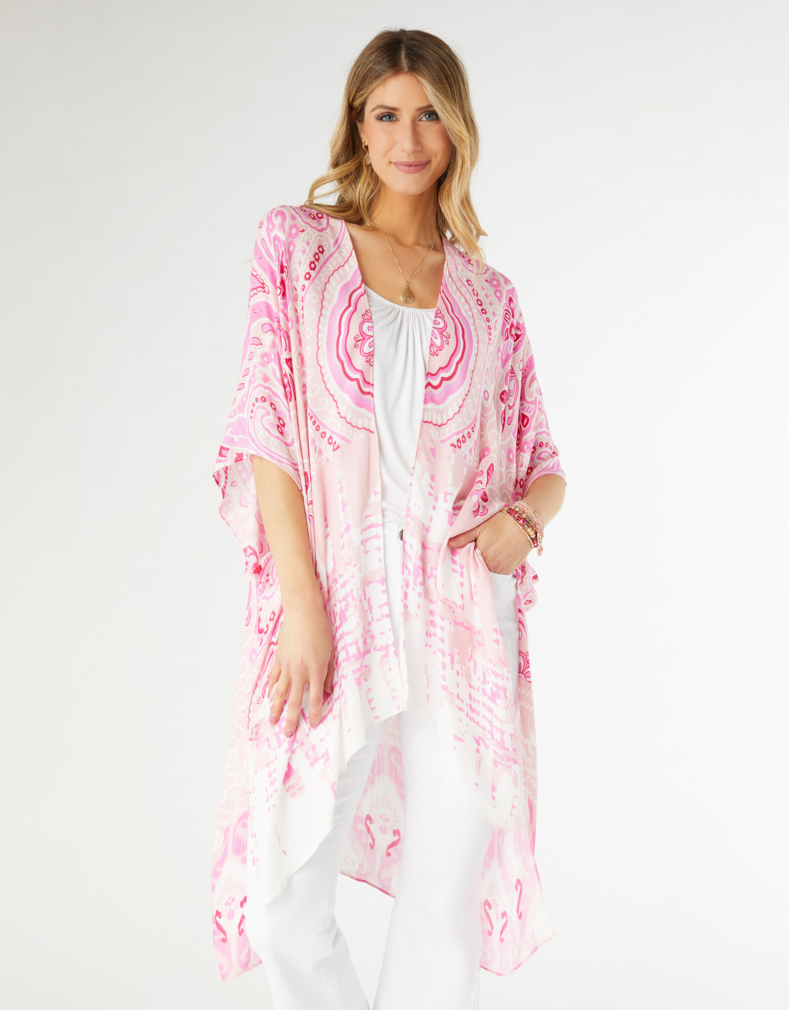 TGB / Good Bead MYA KIMONO WHITE PINK PAISLEY
