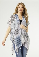TGB / Good Bead DEVYN RUANA WITH TASSLES WHITE DEMIN GRAY ROSE