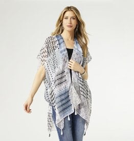 TGB / Good Bead DEVYN RUANA WITH TASSLES WHITE DEMIN GRAY ROSE