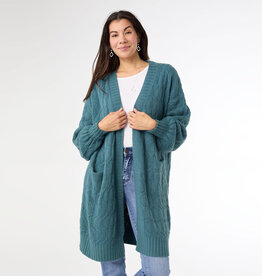 TGB / Good Bead SUMMIT CABLE KNIT OPEN CARDIGAN DARK TEAL S/M