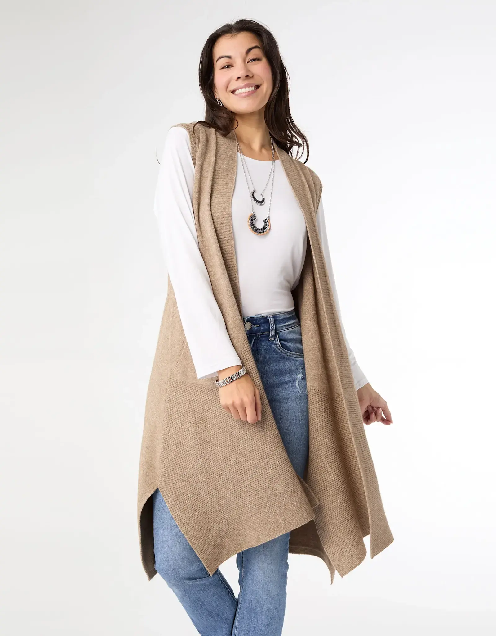 TGB / Good Bead HEAVENLY LUXE CONTRAST RIB VEST L/XL TAN