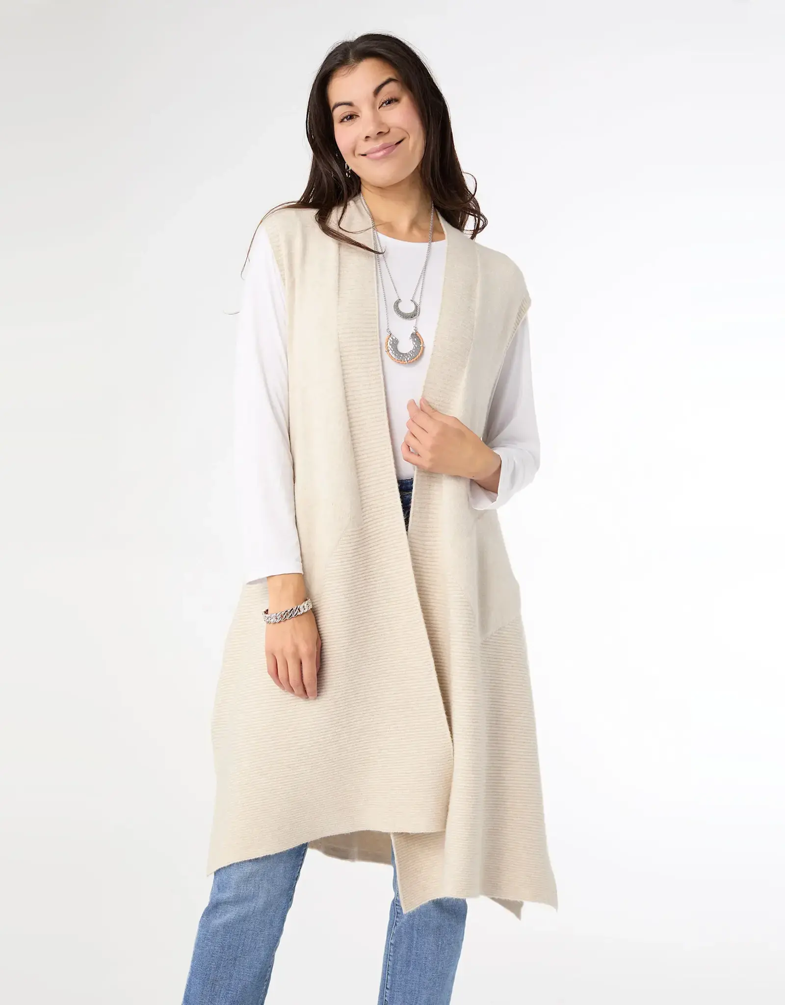 TGB / Good Bead HEAVENLY LUXE CONTRAST RIB VEST L/XL OATMEAL