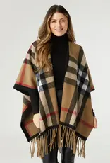 TGB / Good Bead JORA PLAID WRAP WITH FRINGE TAUPE