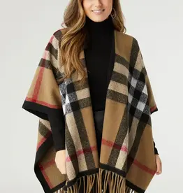 TGB / Good Bead JORA PLAID WRAP WITH FRINGE TAUPE