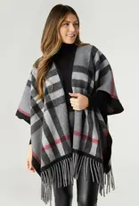 TGB / Good Bead JORA PLAID WAP WITH FRINGE BLACK